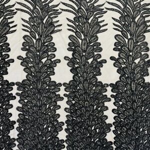 2 Panel Elegant Black Lace Appliqué Fabric